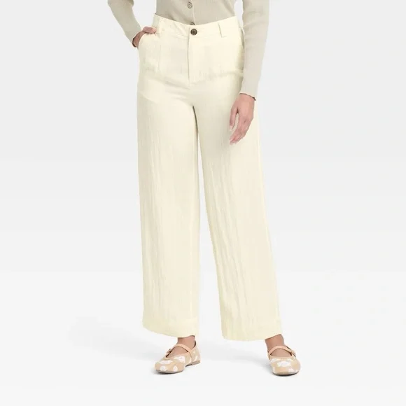 Women’s Cream High-Waisted Wide Leg Trousers - Picture 1 of 8